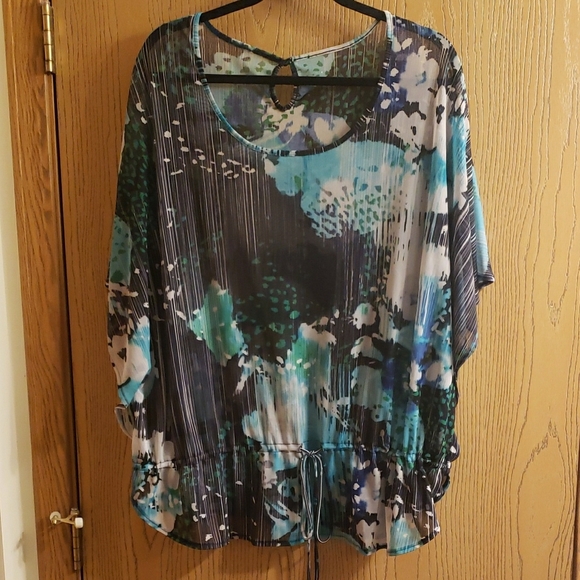 Floral Print Women's Top - Blue and Black - Picture 1 of 2